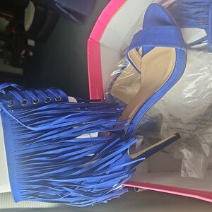 Blue Fringe High Heel Sandals